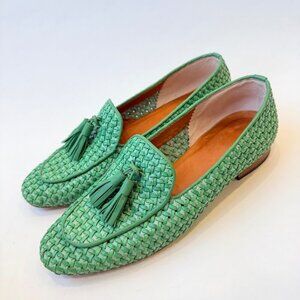 Ann Marshburn Woven Leather Tassel Loafers Green Size 40